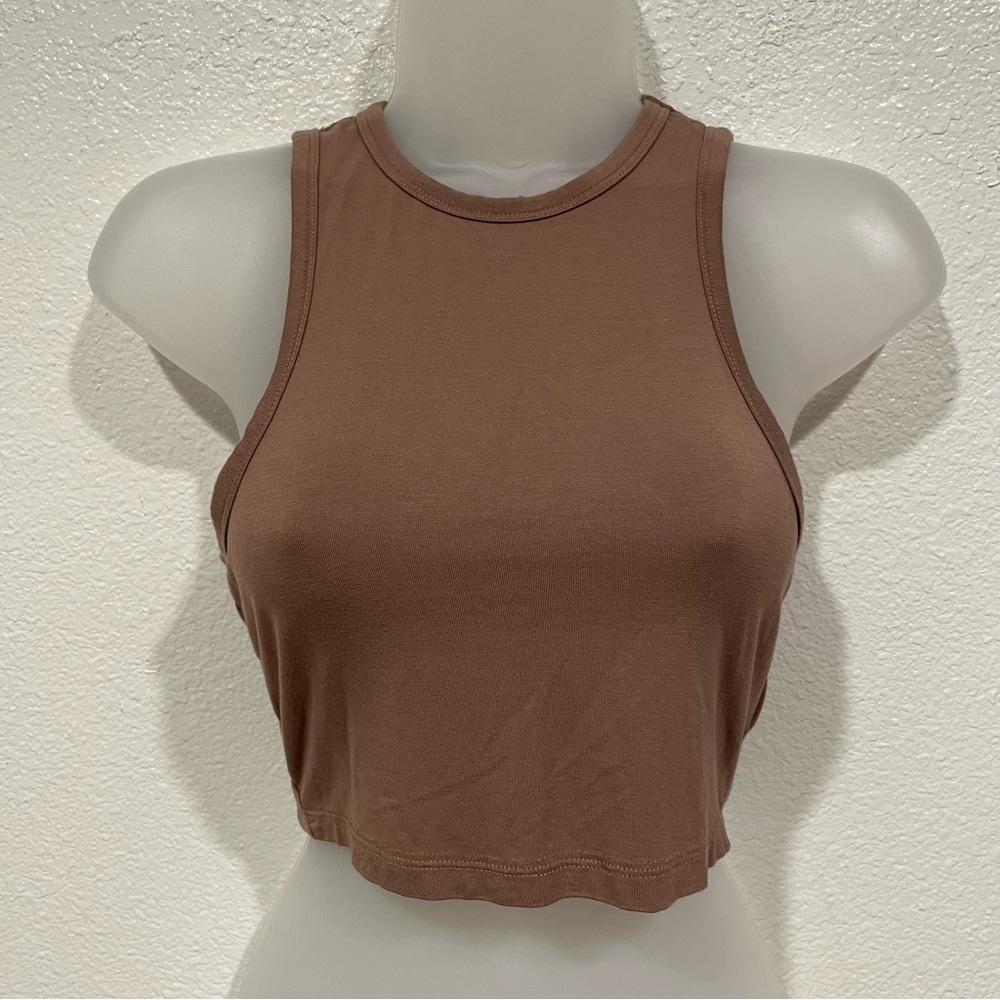 shein brown beige racerback sleeveless crop tank top shirt